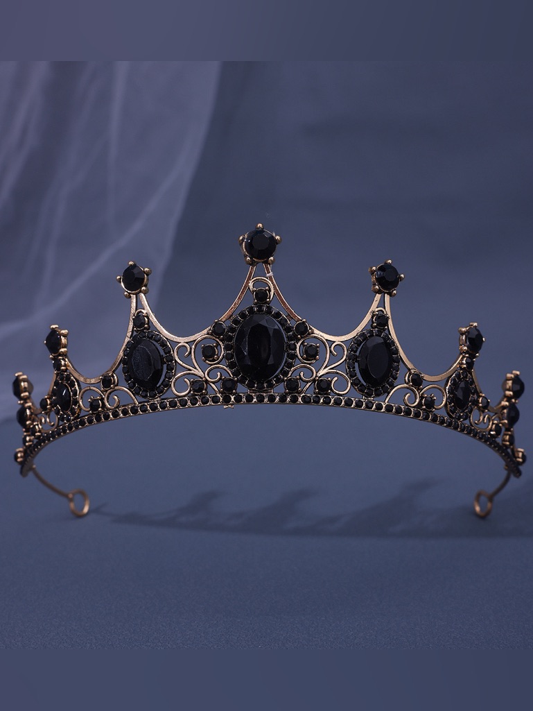 Black Crystal Gothic Filigree Tiara Crown - Elegant Women’s Headpiece